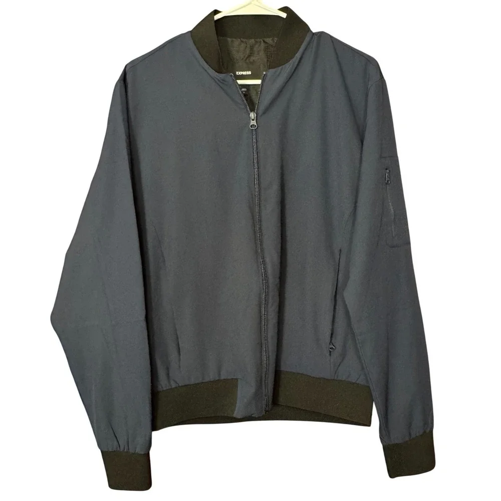 NWT Express Bomber Jacket Men Blue Zip S Outerwear Travel Lightweight Nautical